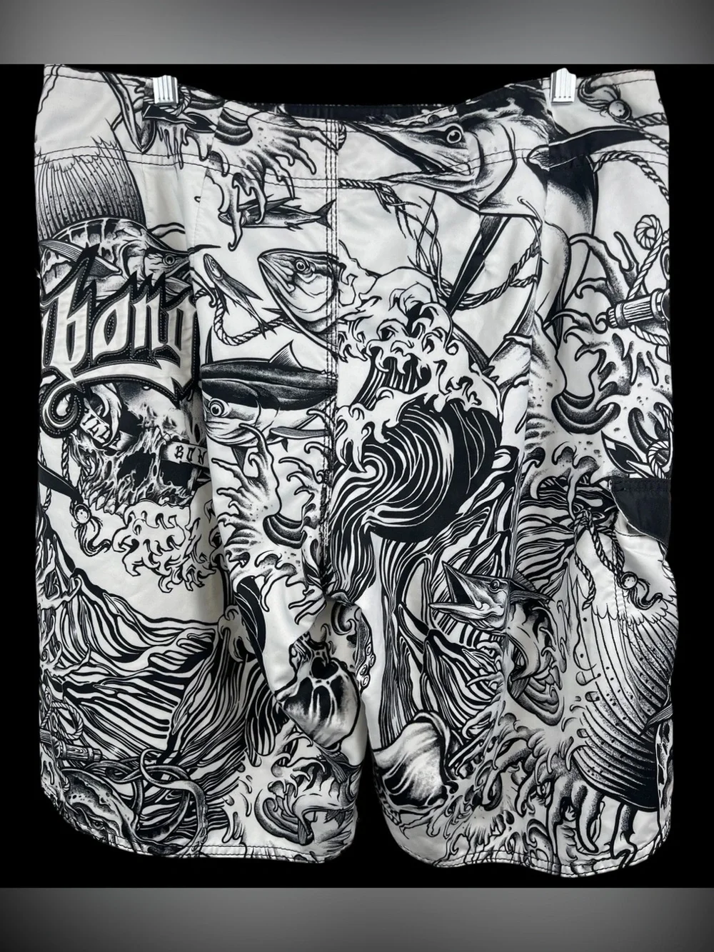 Vintage Billabong Board Shorts Mens 36 White Skull Tattoo Nautical Y2K Swim